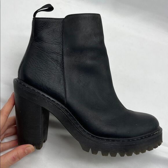 Black Leather Dr. Martens Magdalena Chunky Heeled Boots - Picture 5 of 10